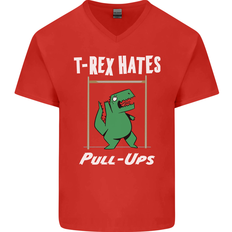 T-Rex Hates Pull Ups Gym Funny Dinosaurs Mens V-Neck Cotton T-Shirt Red