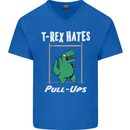 T-Rex Hates Pull Ups Gym Funny Dinosaurs Mens V-Neck Cotton T-Shirt Royal Blue