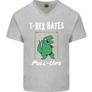 T-Rex Hates Pull Ups Gym Funny Dinosaurs Mens V-Neck Cotton T-Shirt Sports Grey