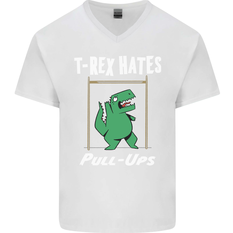 T-Rex Hates Pull Ups Gym Funny Dinosaurs Mens V-Neck Cotton T-Shirt White