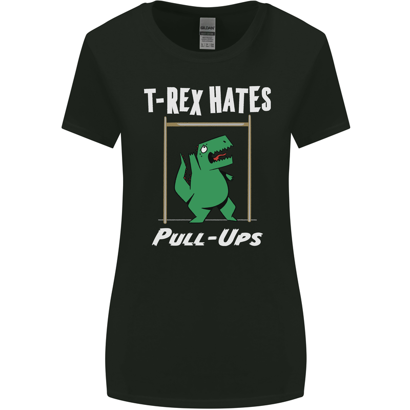 T-Rex Hates Pull Ups Gym Funny Dinosaurs Womens Wider Cut T-Shirt Black
