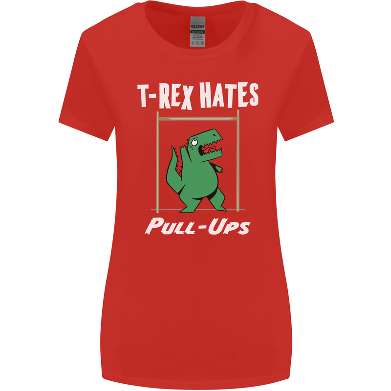 T-Rex Hates Pull Ups Gym Funny Dinosaurs Womens Wider Cut T-Shirt Red