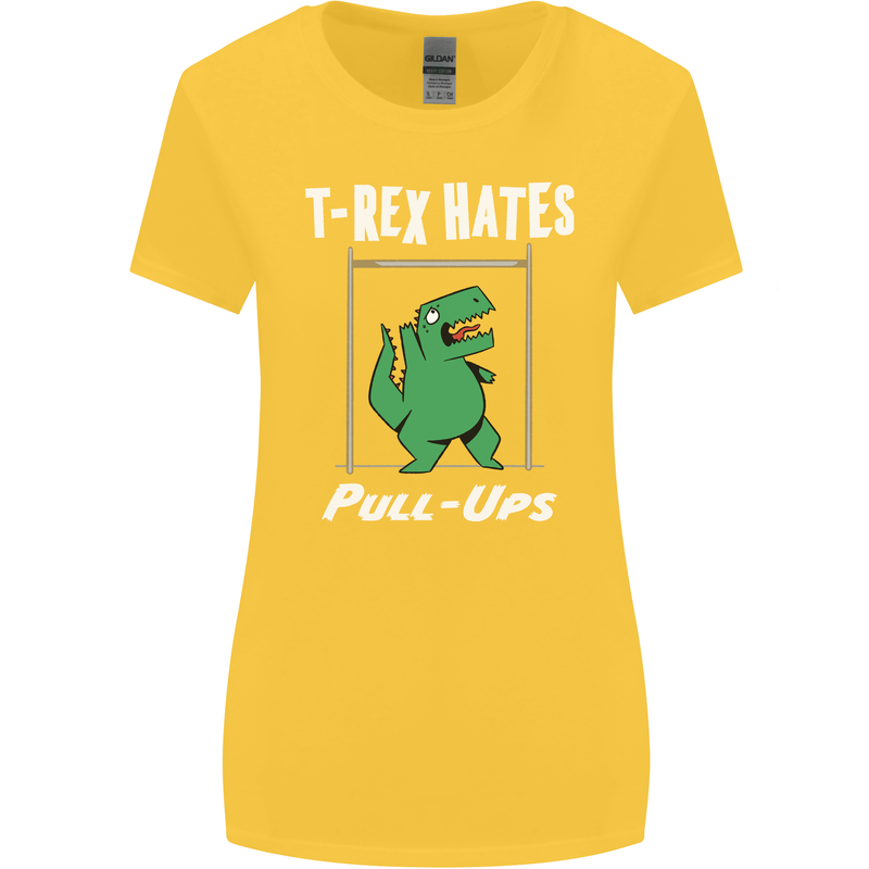 T-Rex Hates Pull Ups Gym Funny Dinosaurs Womens Wider Cut T-Shirt Yellow