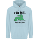 T-Rex Hates Push Ups Funny Gym Dinosaurs Childrens Kids Hoodie Light Blue