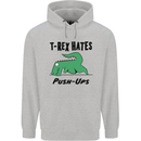 T-Rex Hates Push Ups Funny Gym Dinosaurs Childrens Kids Hoodie Sports Grey