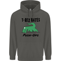 T-Rex Hates Push Ups Funny Gym Dinosaurs Childrens Kids Hoodie Storm Grey