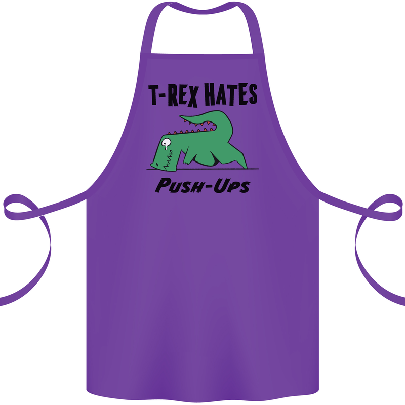 T-Rex Hates Push Ups Funny Gym Dinosaurs Cotton Apron 100% Organic Purple
