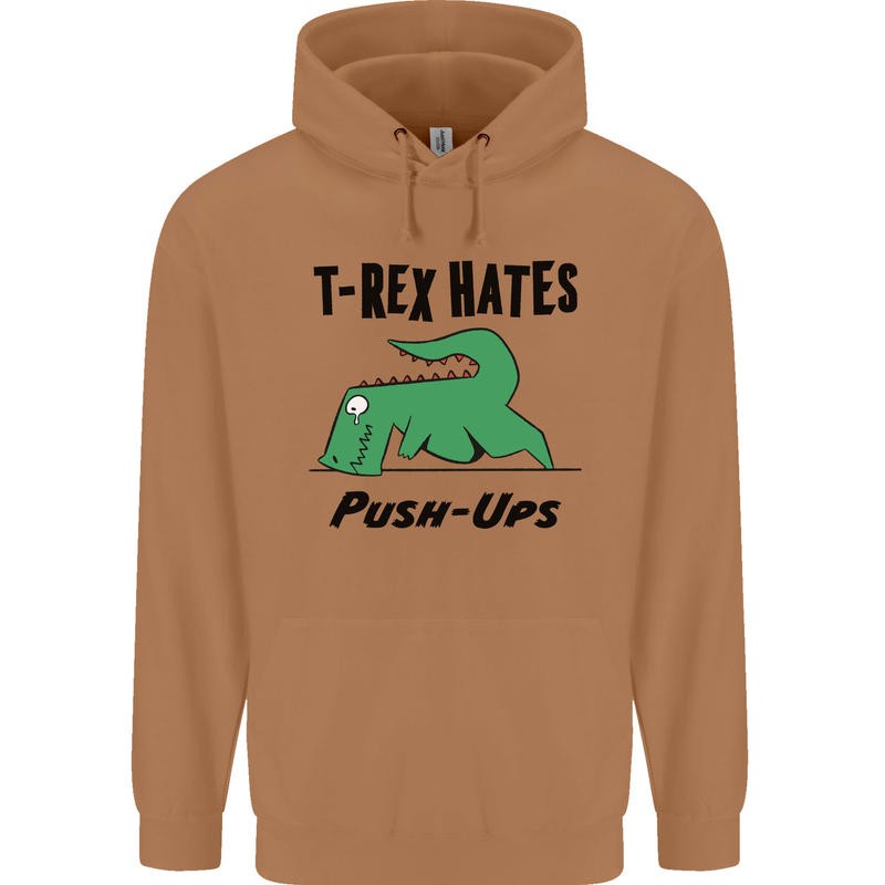 T-Rex Hates Push Ups Funny Gym Dinosaurs Mens 80% Cotton Hoodie Caramel Latte