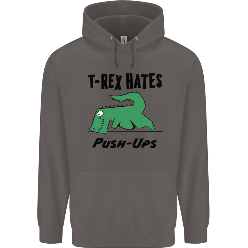 T-Rex Hates Push Ups Funny Gym Dinosaurs Mens 80% Cotton Hoodie Charcoal