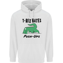 T-Rex Hates Push Ups Funny Gym Dinosaurs Mens 80% Cotton Hoodie White