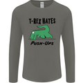 T-Rex Hates Push Ups Funny Gym Dinosaurs Mens Long Sleeve T-Shirt Charcoal