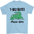 T-Rex Hates Push Ups Funny Gym Dinosaurs Mens T-Shirt Cotton Gildan Light Blue