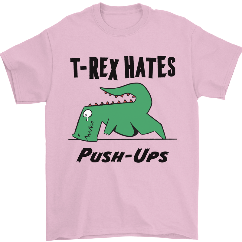 T-Rex Hates Push Ups Funny Gym Dinosaurs Mens T-Shirt Cotton Gildan Light Pink