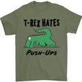 T-Rex Hates Push Ups Funny Gym Dinosaurs Mens T-Shirt Cotton Gildan Military Green