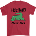 T-Rex Hates Push Ups Funny Gym Dinosaurs Mens T-Shirt Cotton Gildan Red