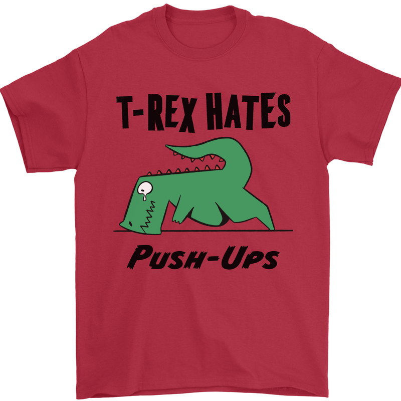 T-Rex Hates Push Ups Funny Gym Dinosaurs Mens T-Shirt Cotton Gildan Red