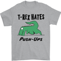 T-Rex Hates Push Ups Funny Gym Dinosaurs Mens T-Shirt Cotton Gildan Sports Grey
