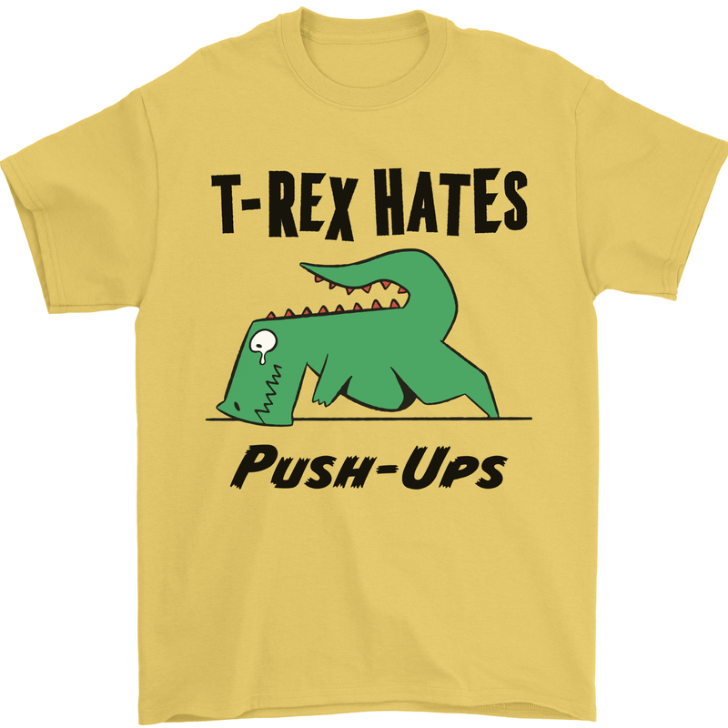 T-Rex Hates Push Ups Funny Gym Dinosaurs Mens T-Shirt Cotton Gildan Yellow