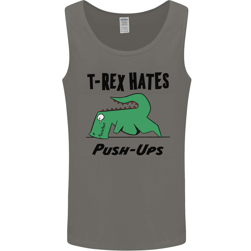 T-Rex Hates Push Ups Funny Gym Dinosaurs Mens Vest Tank Top Charcoal