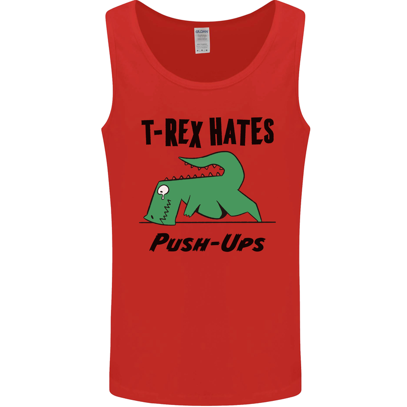 T-Rex Hates Push Ups Funny Gym Dinosaurs Mens Vest Tank Top Red