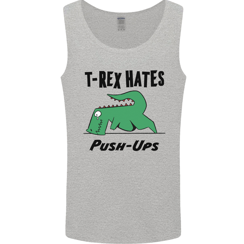T-Rex Hates Push Ups Funny Gym Dinosaurs Mens Vest Tank Top Sports Grey