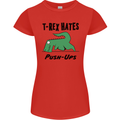 T-Rex Hates Push Ups Funny Gym Dinosaurs Womens Petite Cut T-Shirt Red