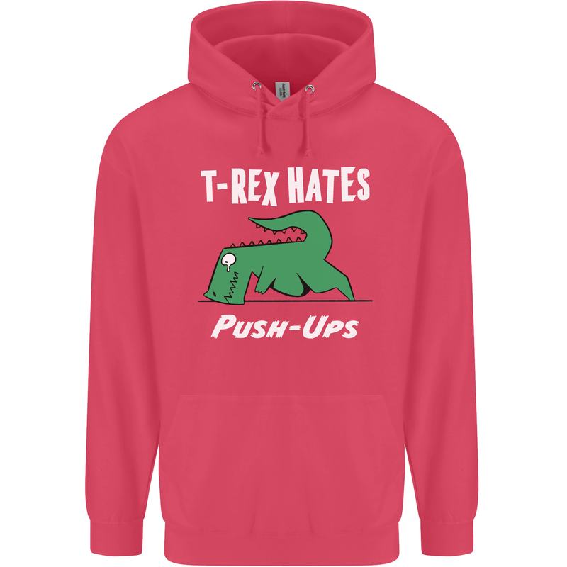 T-Rex Hates Push Ups Gym Funny Dinosaurs Childrens Kids Hoodie Heliconia