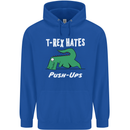T-Rex Hates Push Ups Gym Funny Dinosaurs Childrens Kids Hoodie Royal Blue
