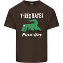 T-Rex Hates Push Ups Gym Funny Dinosaurs Kids T-Shirt Childrens Chocolate