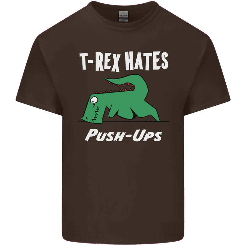 T-Rex Hates Push Ups Gym Funny Dinosaurs Kids T-Shirt Childrens Chocolate