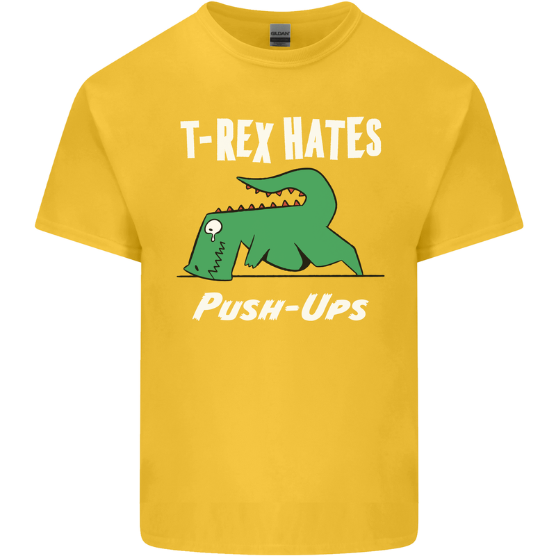 T-Rex Hates Push Ups Gym Funny Dinosaurs Kids T-Shirt Childrens Yellow