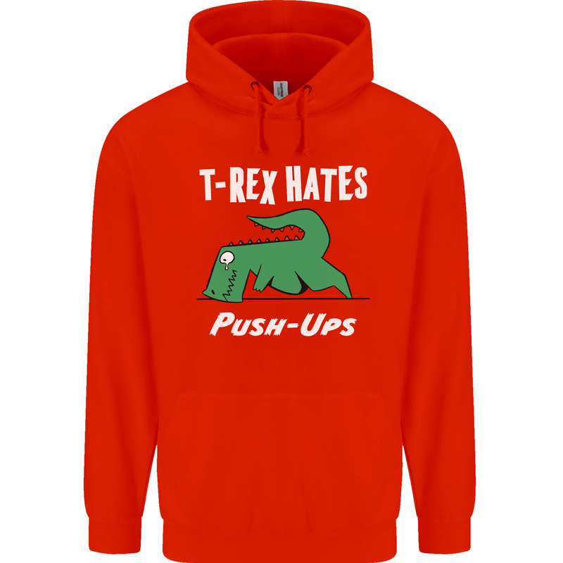 T-Rex Hates Push Ups Gym Funny Dinosaurs Mens 80% Cotton Hoodie Bright Red