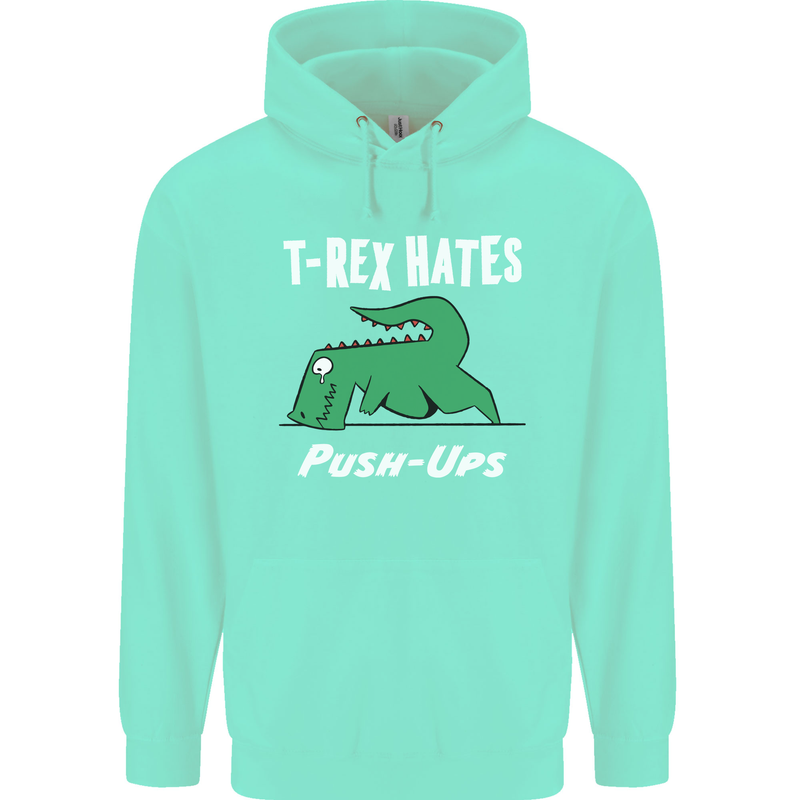 T-Rex Hates Push Ups Gym Funny Dinosaurs Mens 80% Cotton Hoodie Peppermint