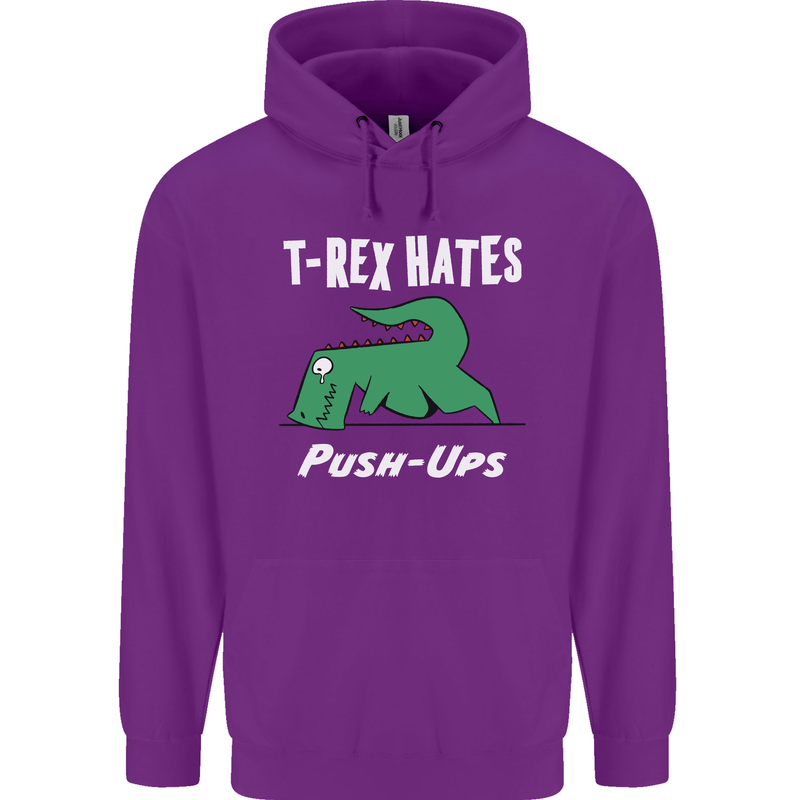 T-Rex Hates Push Ups Gym Funny Dinosaurs Mens 80% Cotton Hoodie Purple