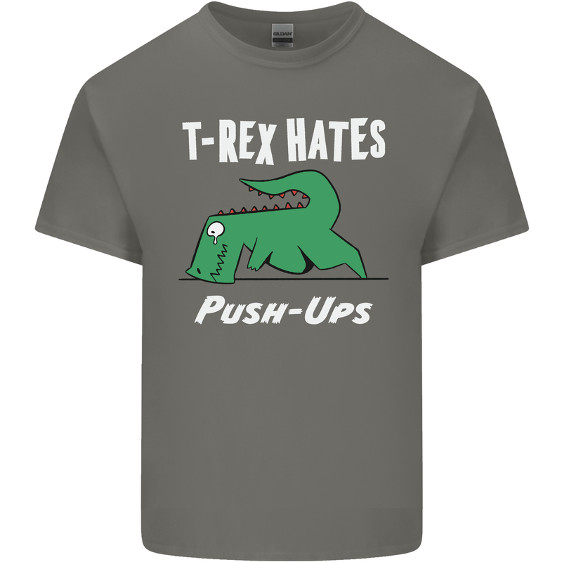T-Rex Hates Push Ups Gym Funny Dinosaurs Mens Cotton T-Shirt Tee Top Charcoal