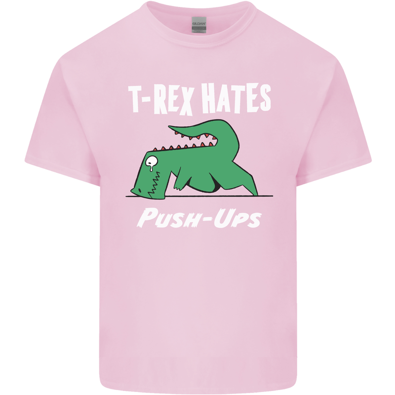 T-Rex Hates Push Ups Gym Funny Dinosaurs Mens Cotton T-Shirt Tee Top Light Pink
