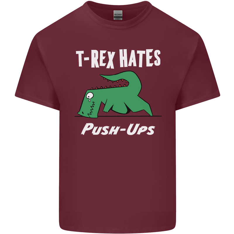 T-Rex Hates Push Ups Gym Funny Dinosaurs Mens Cotton T-Shirt Tee Top Maroon