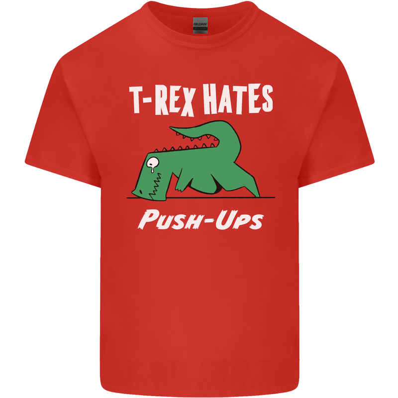 T-Rex Hates Push Ups Gym Funny Dinosaurs Mens Cotton T-Shirt Tee Top Red