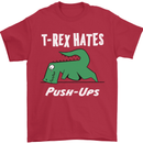 T-Rex Hates Push Ups Gym Funny Dinosaurs Mens T-Shirt Cotton Gildan Red