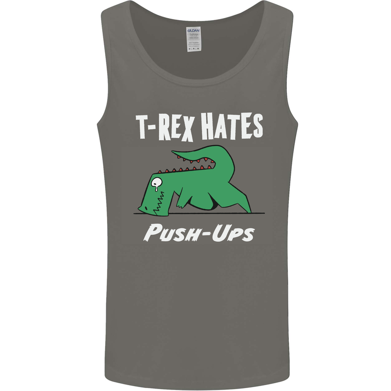 T-Rex Hates Push Ups Gym Funny Dinosaurs Mens Vest Tank Top Charcoal