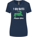 T-Rex Hates Push Ups Gym Funny Dinosaurs Womens Wider Cut T-Shirt Navy Blue