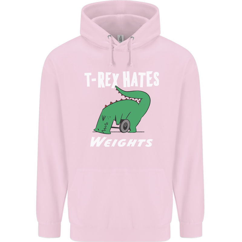 T-Rex Hates Weights Funny Gym Training Top Childrens Kids Hoodie Light Pink