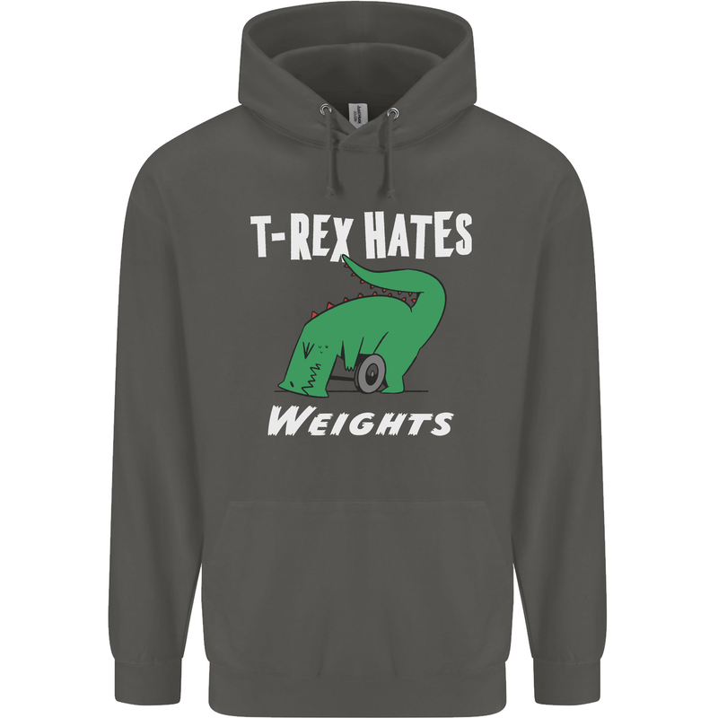 T-Rex Hates Weights Funny Gym Training Top Childrens Kids Hoodie Storm Grey
