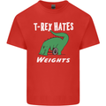 T-Rex Hates Weights Funny Gym Training Top Kids T-Shirt Childrens Red