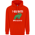 T-Rex Hates Weights Funny Gym Training Top Mens 80% Cotton Hoodie Bright Red