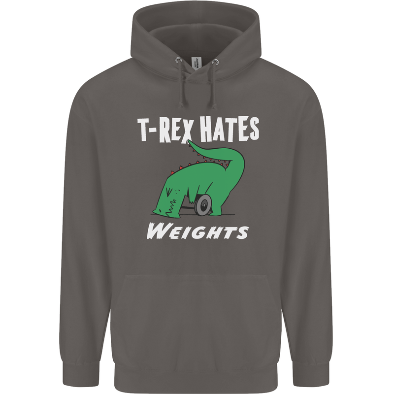 T-Rex Hates Weights Funny Gym Training Top Mens 80% Cotton Hoodie Charcoal
