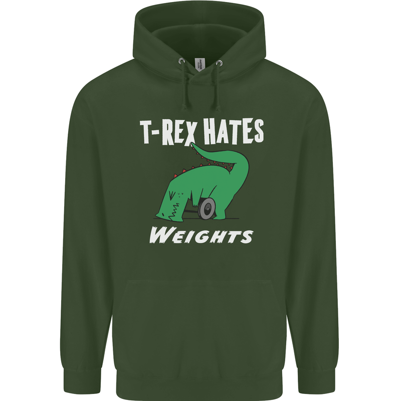 T-Rex Hates Weights Funny Gym Training Top Mens 80% Cotton Hoodie Forest Green