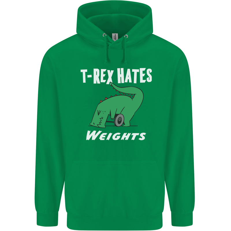 T-Rex Hates Weights Funny Gym Training Top Mens 80% Cotton Hoodie Irish Green