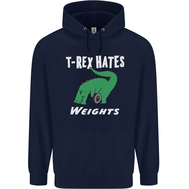 T-Rex Hates Weights Funny Gym Training Top Mens 80% Cotton Hoodie Navy Blue