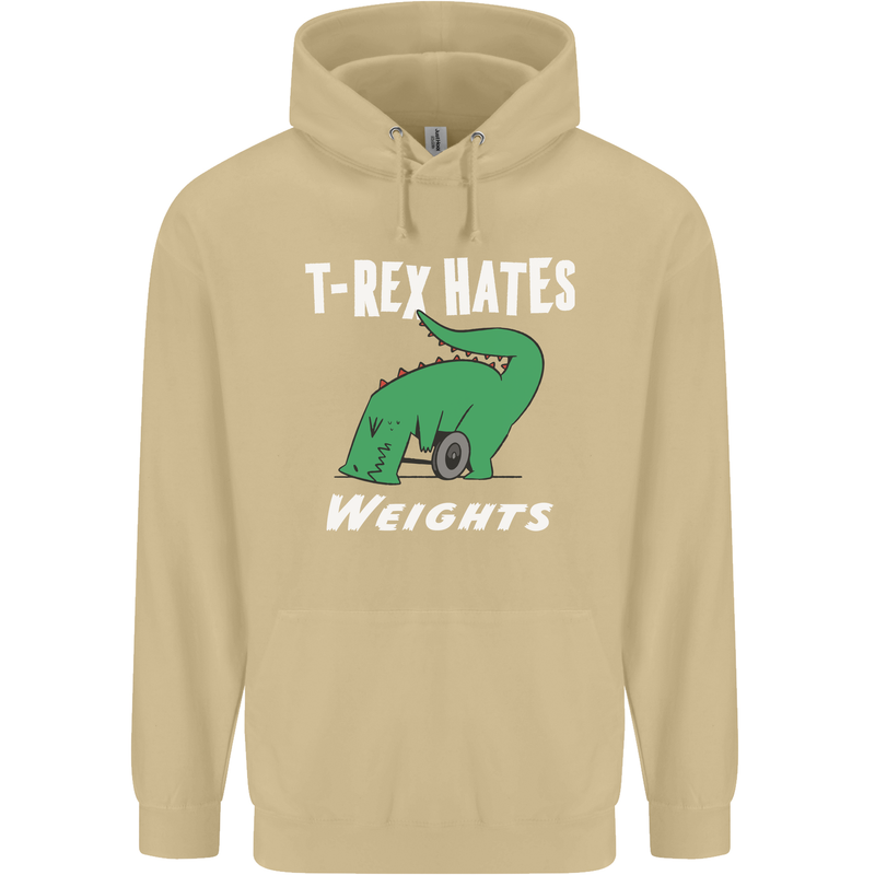 T-Rex Hates Weights Funny Gym Training Top Mens 80% Cotton Hoodie Sand